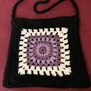 Elegant Crochet Shoulder Bag - Black, White, Purple